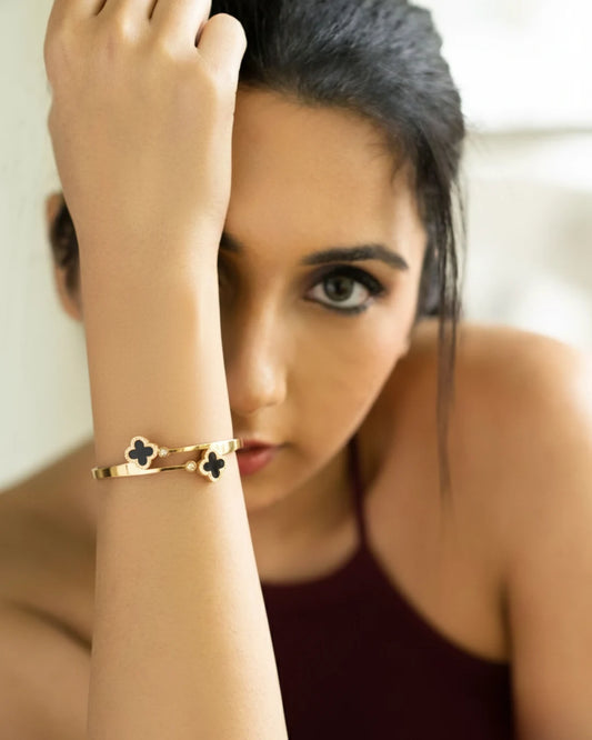 Midnight Clover Cuff Bracelet