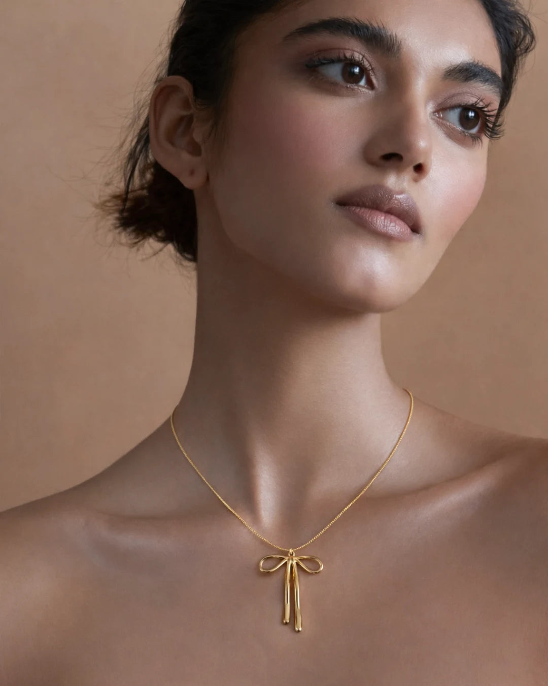 Golden Bow Drop Necklace