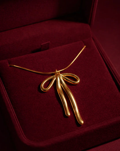 Golden Bow Drop Necklace