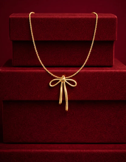 Golden Bow Drop Necklace