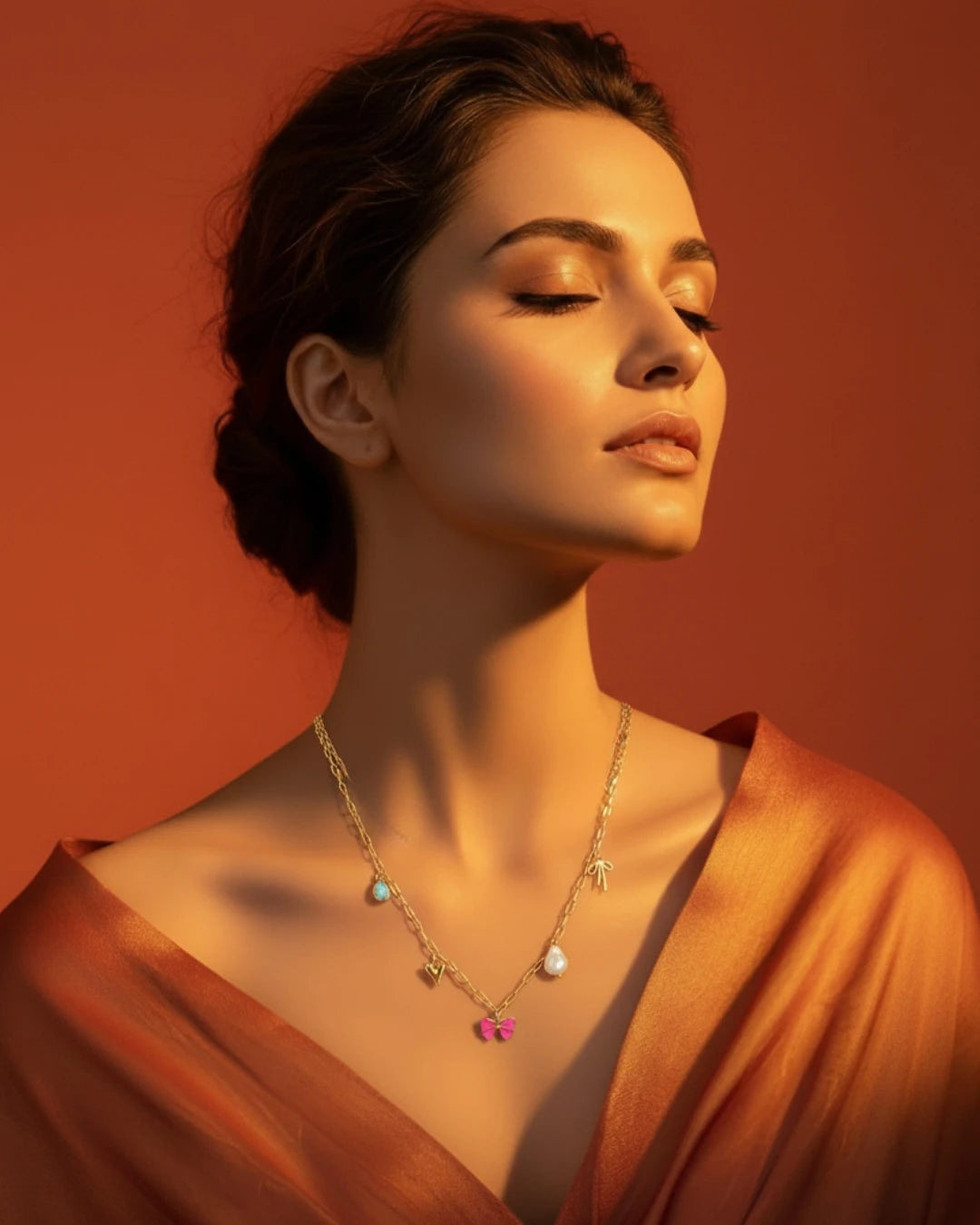 Gold-Plated Charm Necklace with Butterfly & Pearl