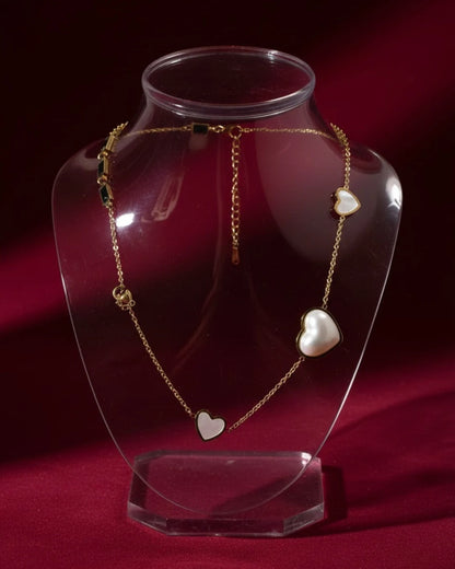 Pearl Heart Necklace in Gold