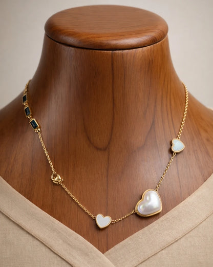Pearl Heart Necklace in Gold