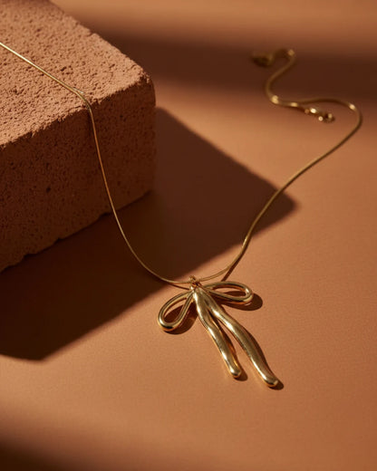 Golden Bow Drop Necklace