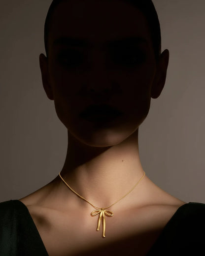 Golden Bow Drop Necklace