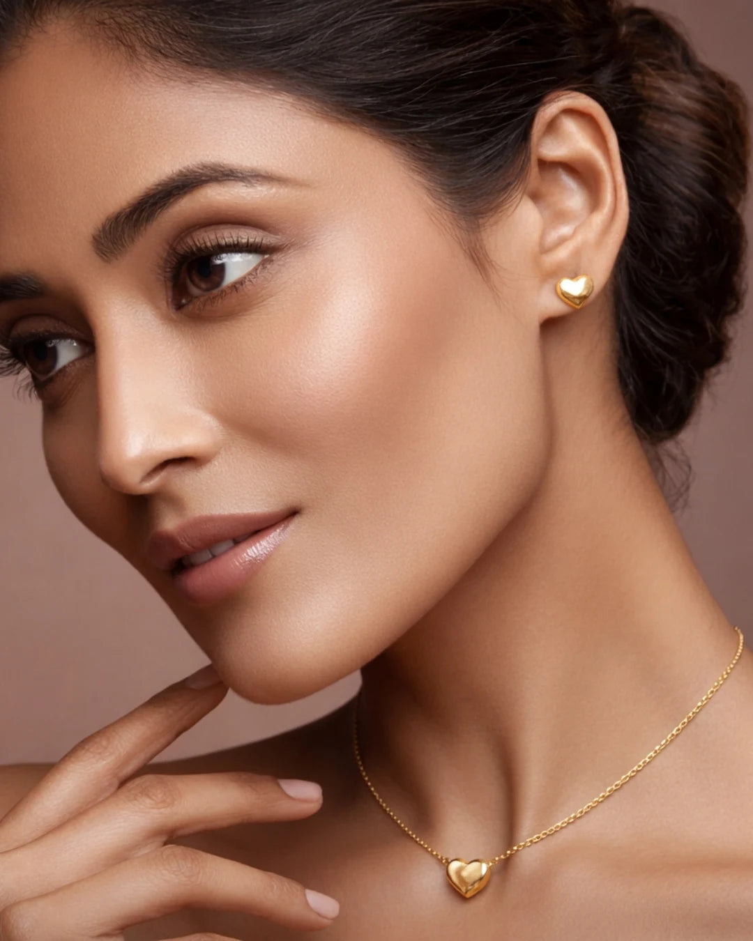 Gold Heart Necklace & Earrings Set