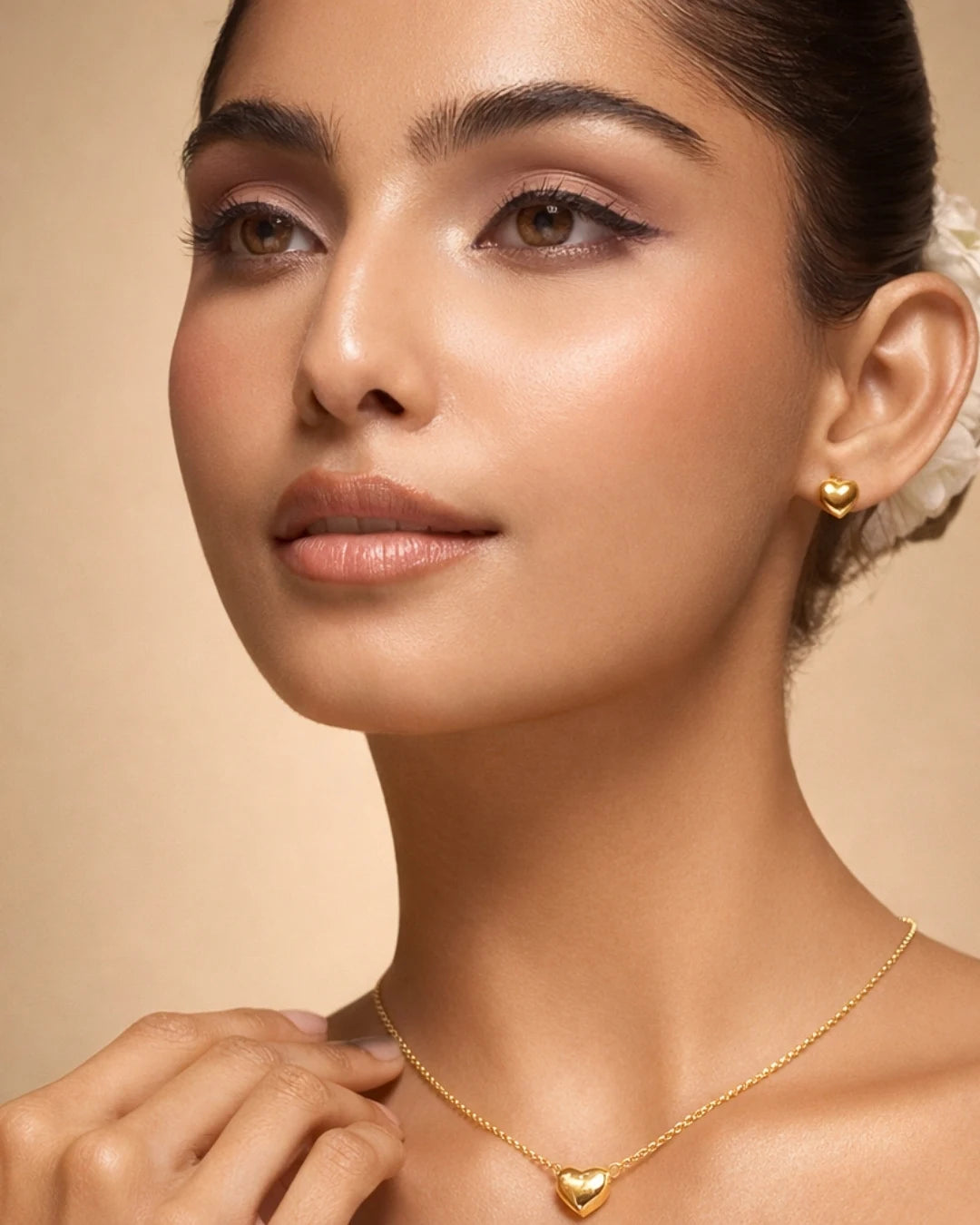 Gold Heart Necklace & Earrings Set