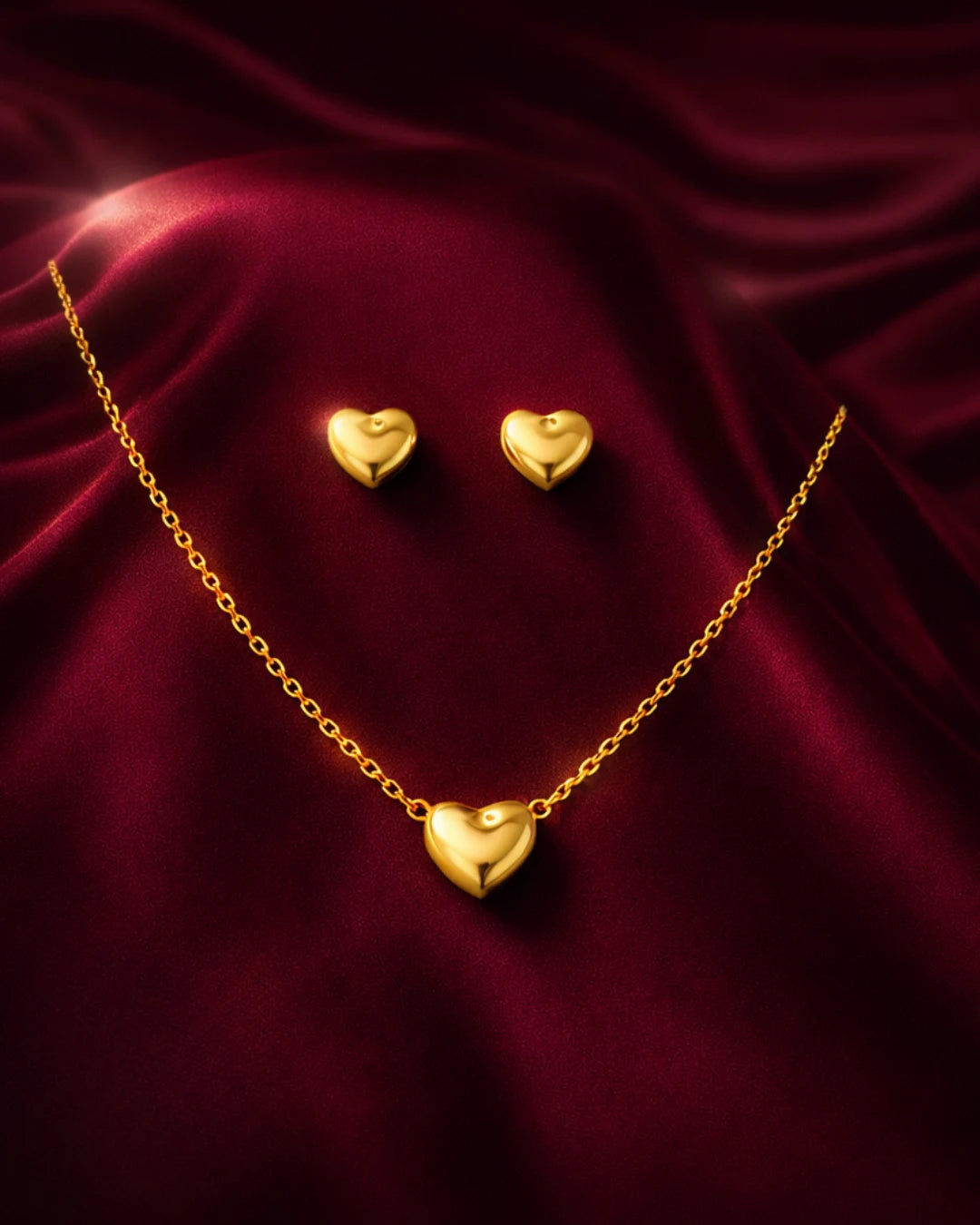 Gold Heart Necklace & Earrings Set