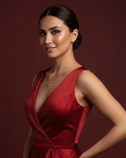Gold Heart Necklace & Earrings Set