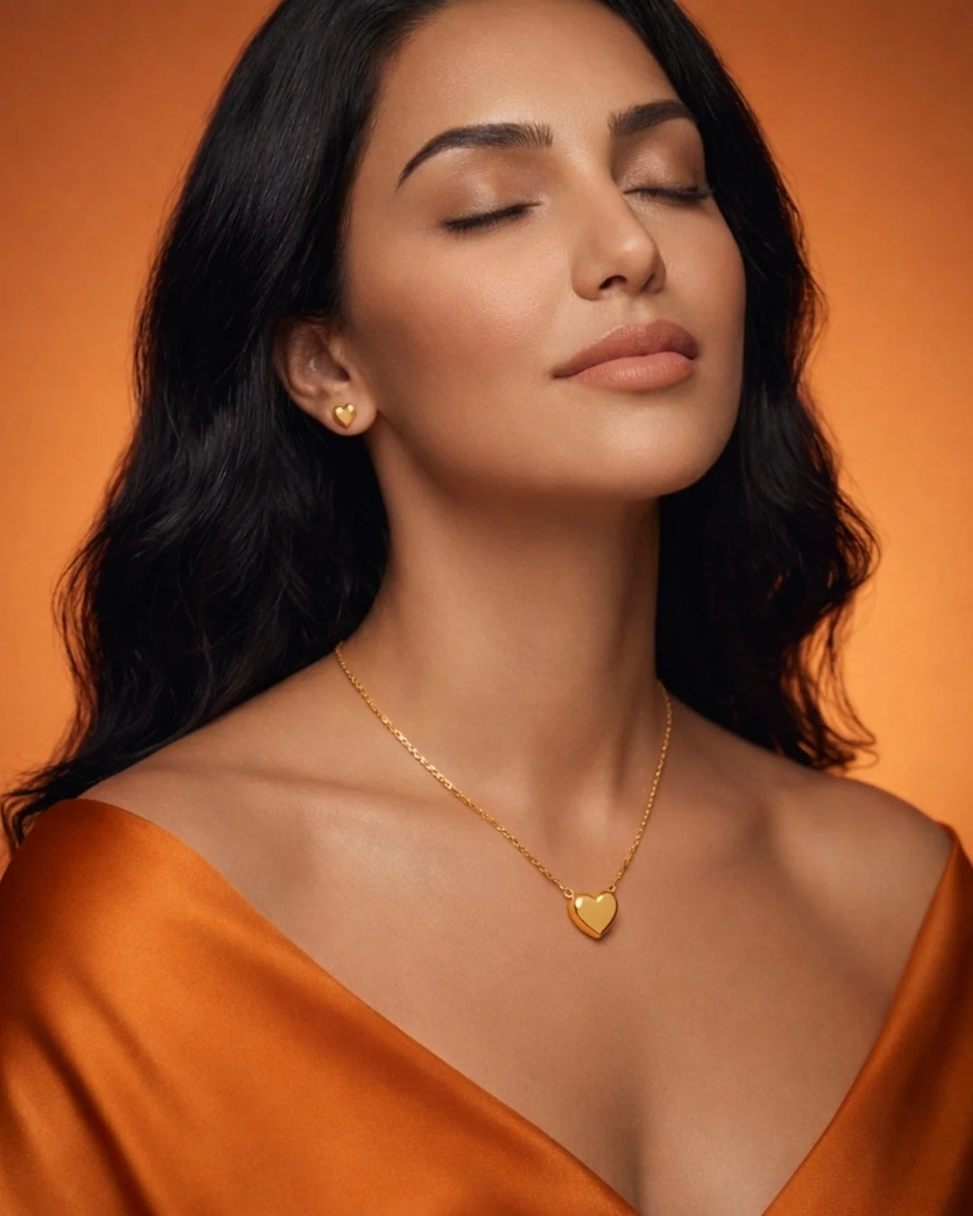 Gold Heart Necklace & Earrings Set