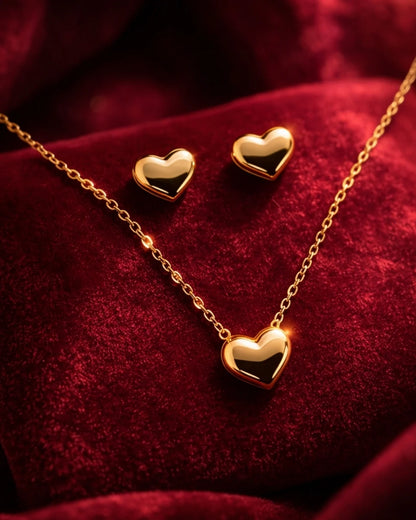 Gold Heart Necklace & Earrings Set