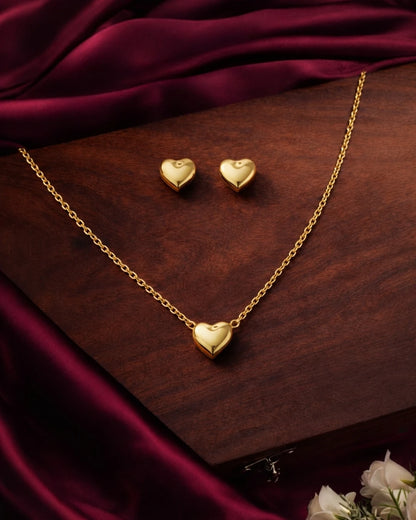 Gold Heart Necklace & Earrings Set
