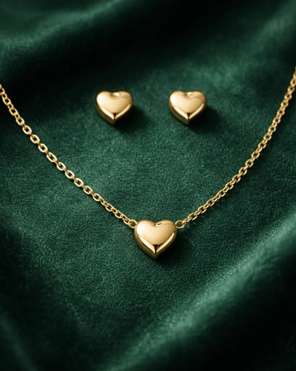 Gold Heart Necklace & Earrings Set