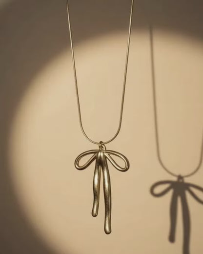 Golden Bow Drop Necklace