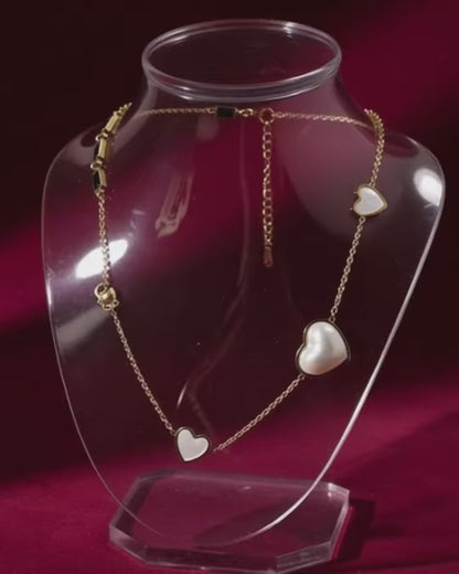 Pearl Heart Necklace in Gold